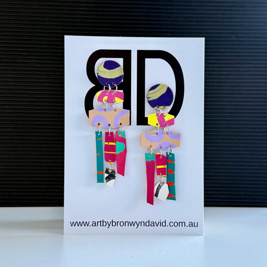 Chandelier Drop - Handmade Painted Leather Earrings - Lightweight Statement Jewellery | Artisan Crafted
