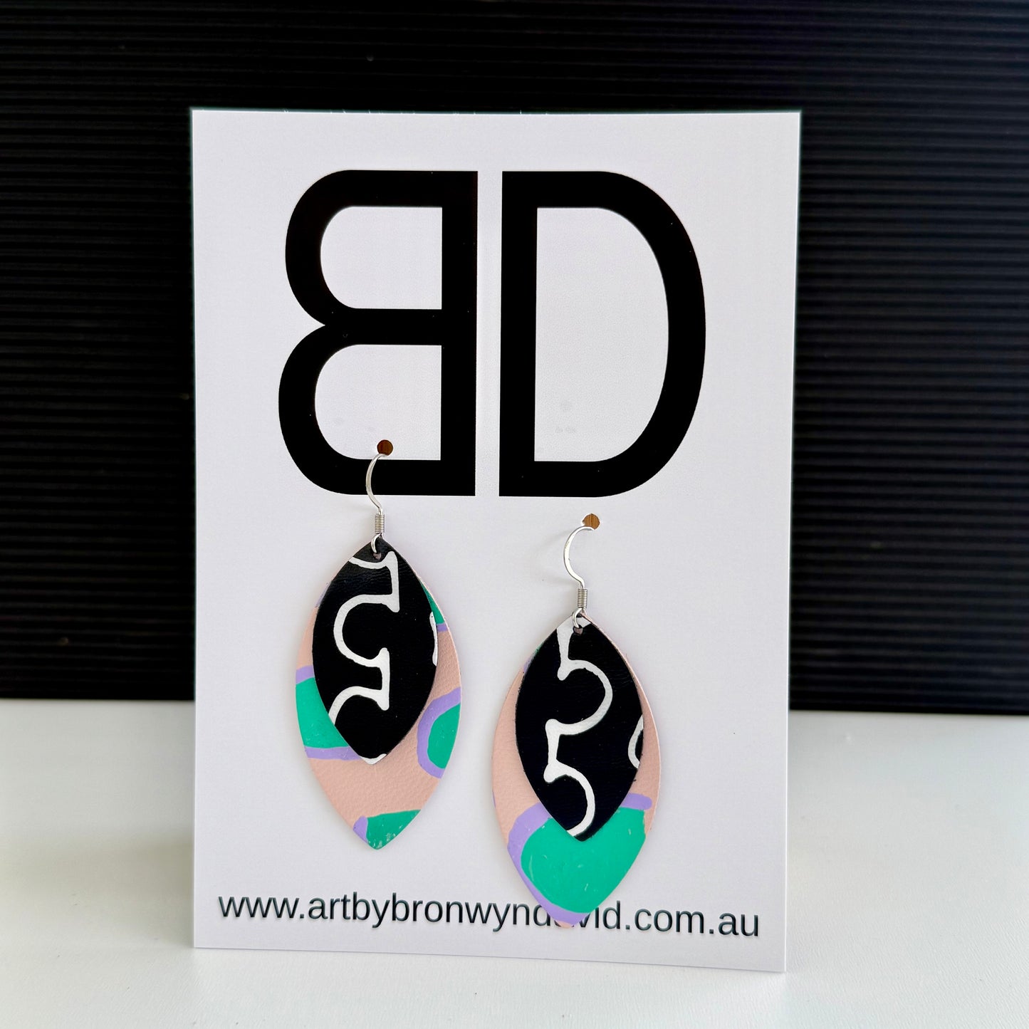 Double Leaves - Handmade Painted Leather Earrings - Lightweight Statement Jewellery | Artisan Crafted