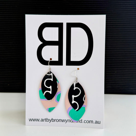 Double Leaves - Handmade Painted Leather Earrings - Lightweight Statement Jewellery | Artisan Crafted