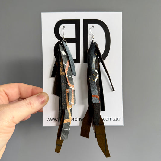 NAIDOC Collection Kelp Tassels Large | Aboriginal Leather Earrings | Art by Bronwyn David
