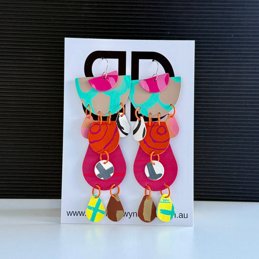 Half Moon Mega Statements- Handmade Painted Leather Earrings - Lightweight Statement Jewellery - Aboriginal Design | Artisan Crafted