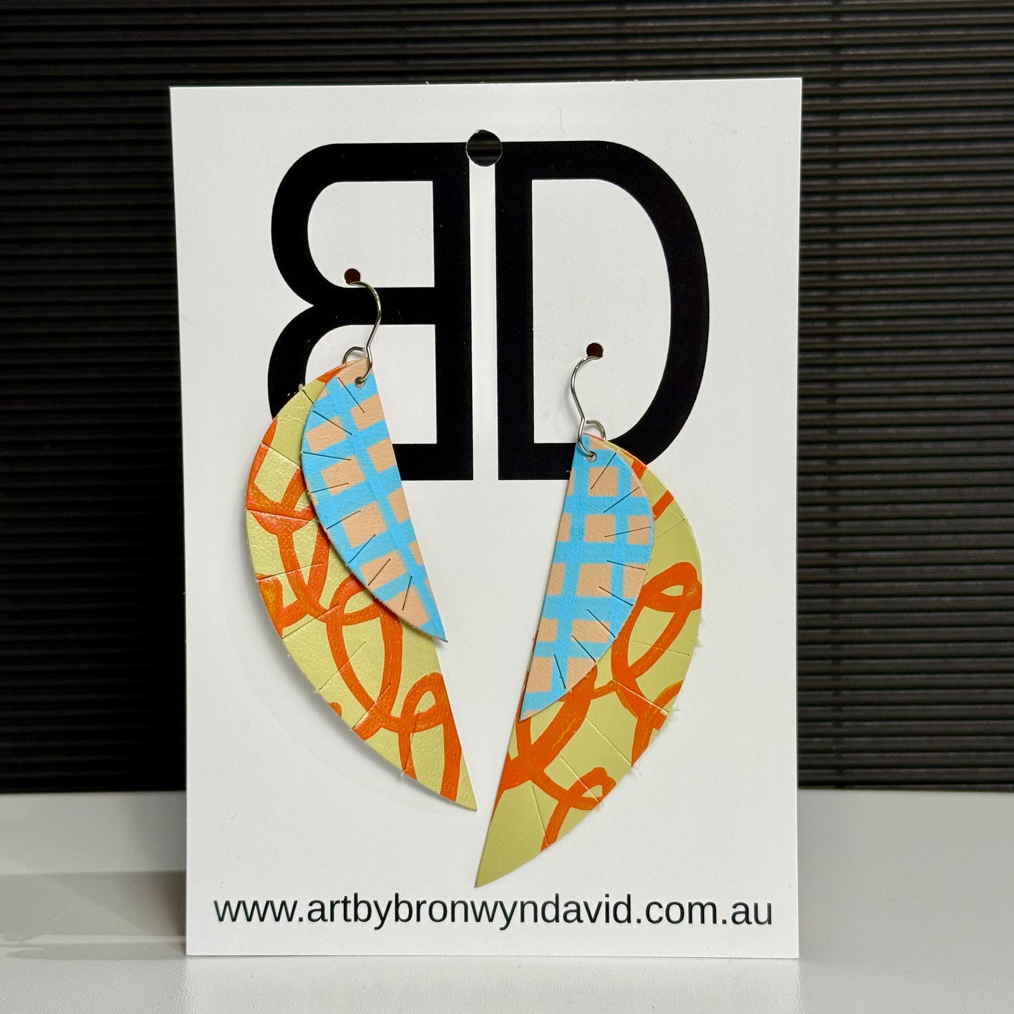 Feathers - Half Beige and Blue | Aboriginal Leather Earrings | Art by Bronwyn David