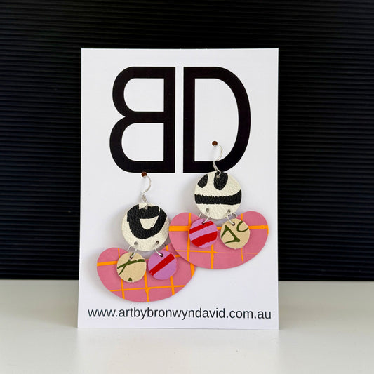 Confetti’s Pink and Neon Orange | Aboriginal Leather Earrings | Art by Bronwyn David
