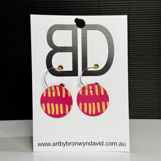 Moon Hoops Mango and Pink | Aboriginal Leather Earrings | Art by Bronwyn David