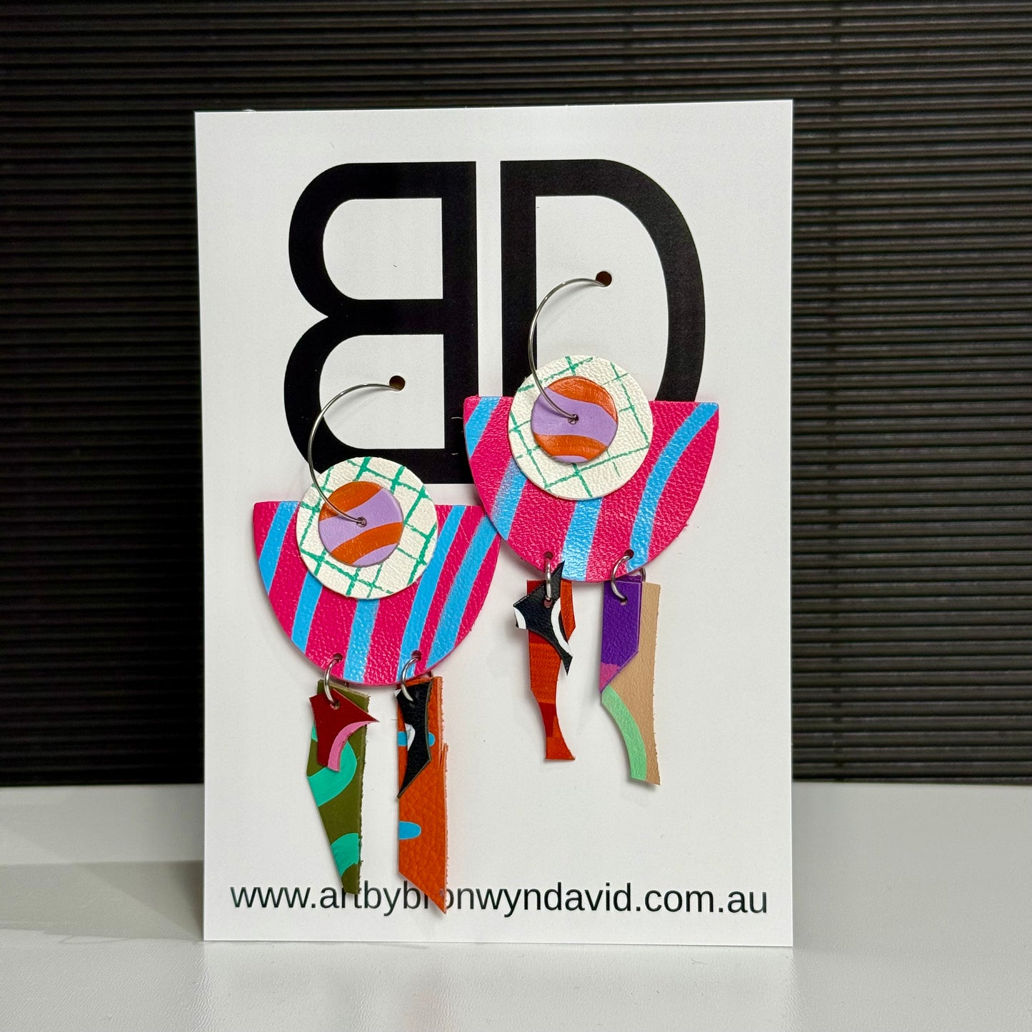 Interchangeable Hoops Pink and Blue | Aboriginal Leather Earrings | Art by Bronwyn David