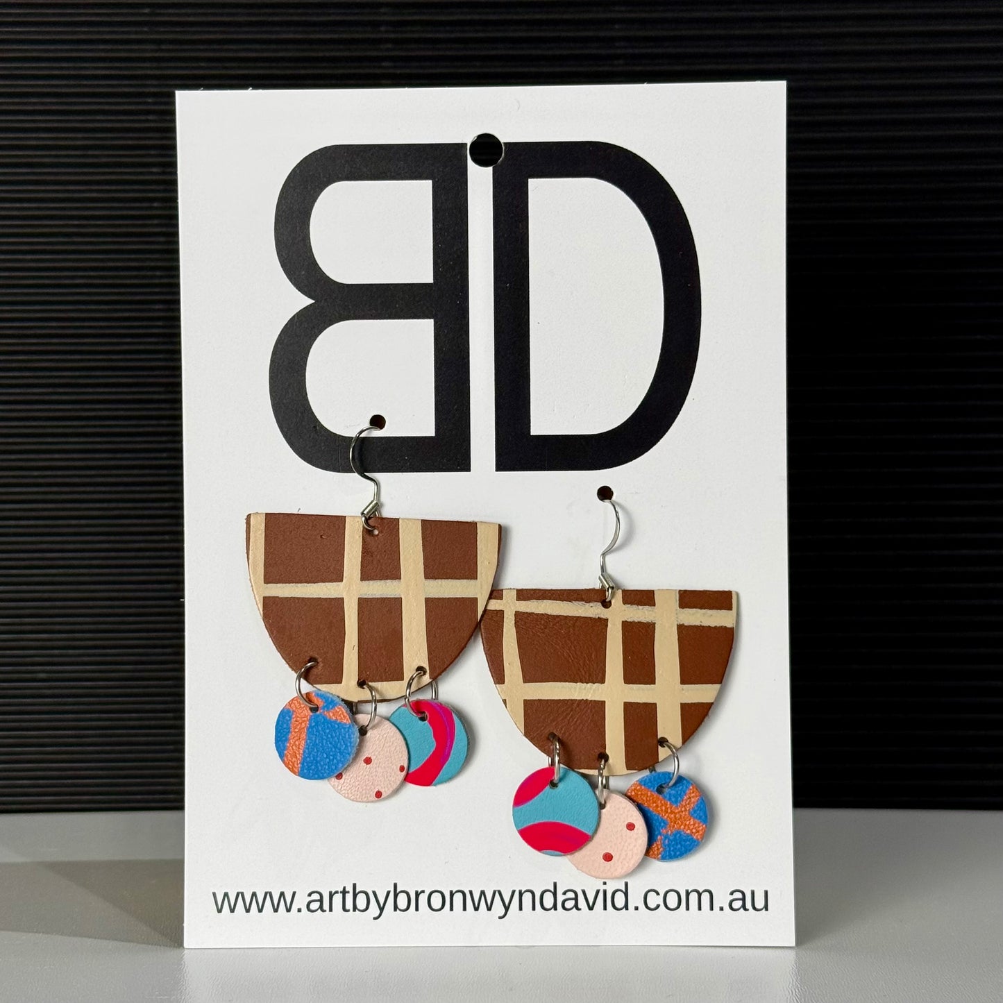 Teacup Chocolate and Beige | Aboriginal Leather Earrings | Art by Bronwyn David