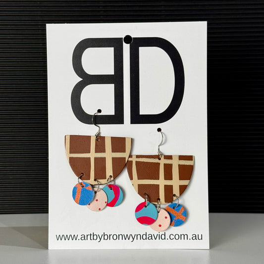 Teacup Chocolate and Beige | Aboriginal Leather Earrings | Art by Bronwyn David
