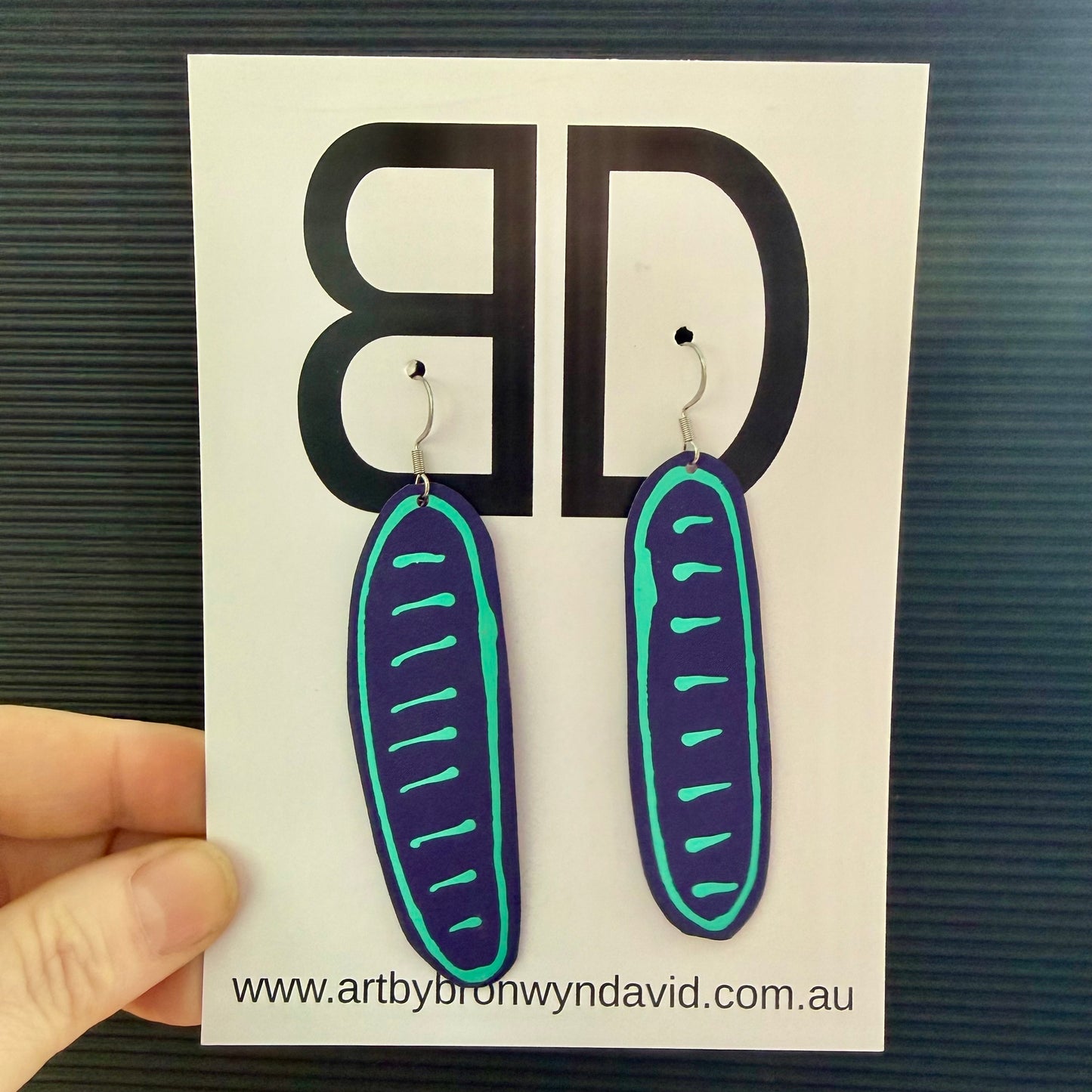 NAIDOC Collection, green and purple seed pods | Aboriginal Leather Earrings | Art by Bronwyn David