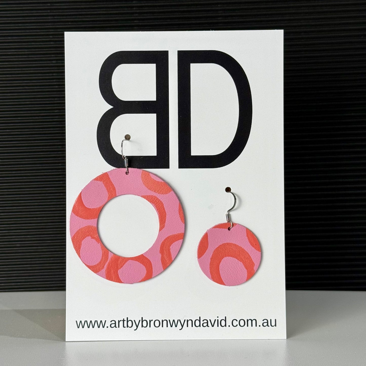 Disc Earrings Pink an Peach | Aboriginal Leather Earrings | Art by Bronwyn David