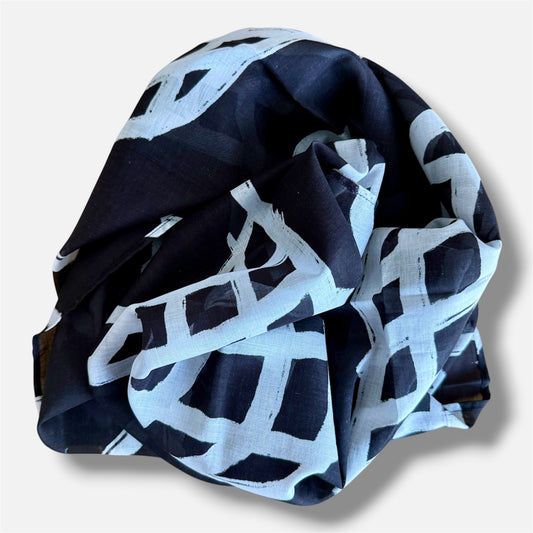 Jumbo Scarf - Black and White Legguna (Basket) | Aboriginal Art | Art by Bronwyn David