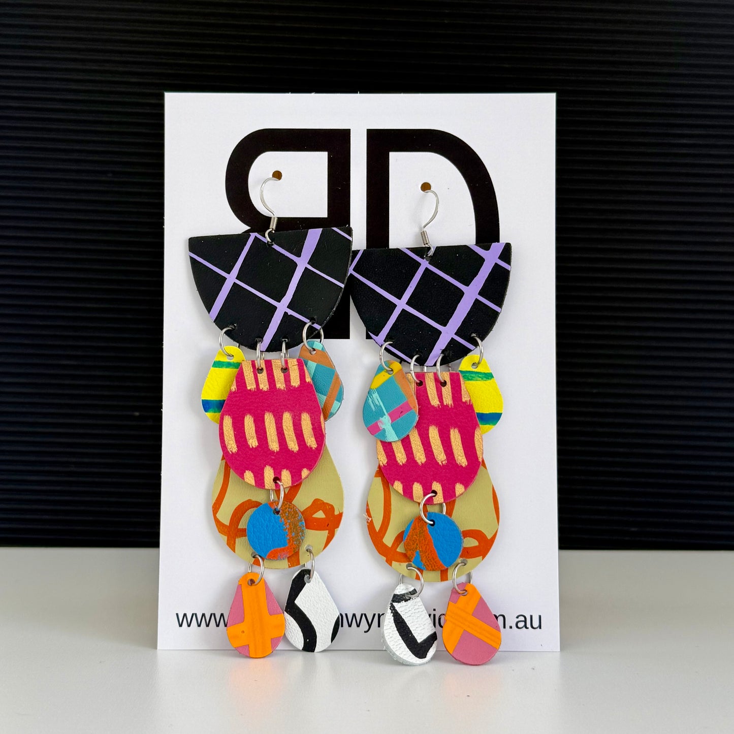Half Moon Mega Statement Earrings Black and Purple | Aboriginal Leather Earrings | Art by Bronwyn David