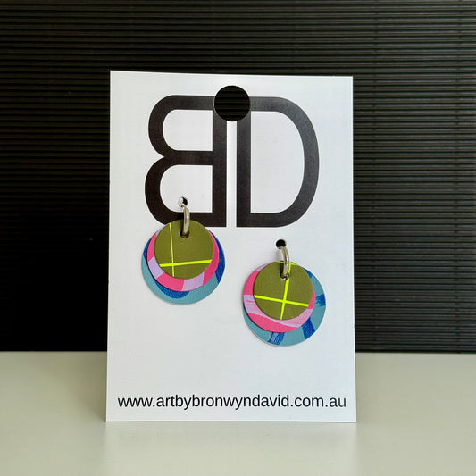 Interchangeable Huggies- Handmade Painted Leather Earrings - Lightweight Statement Jewellery - Aboriginal Design | Artisan Crafted