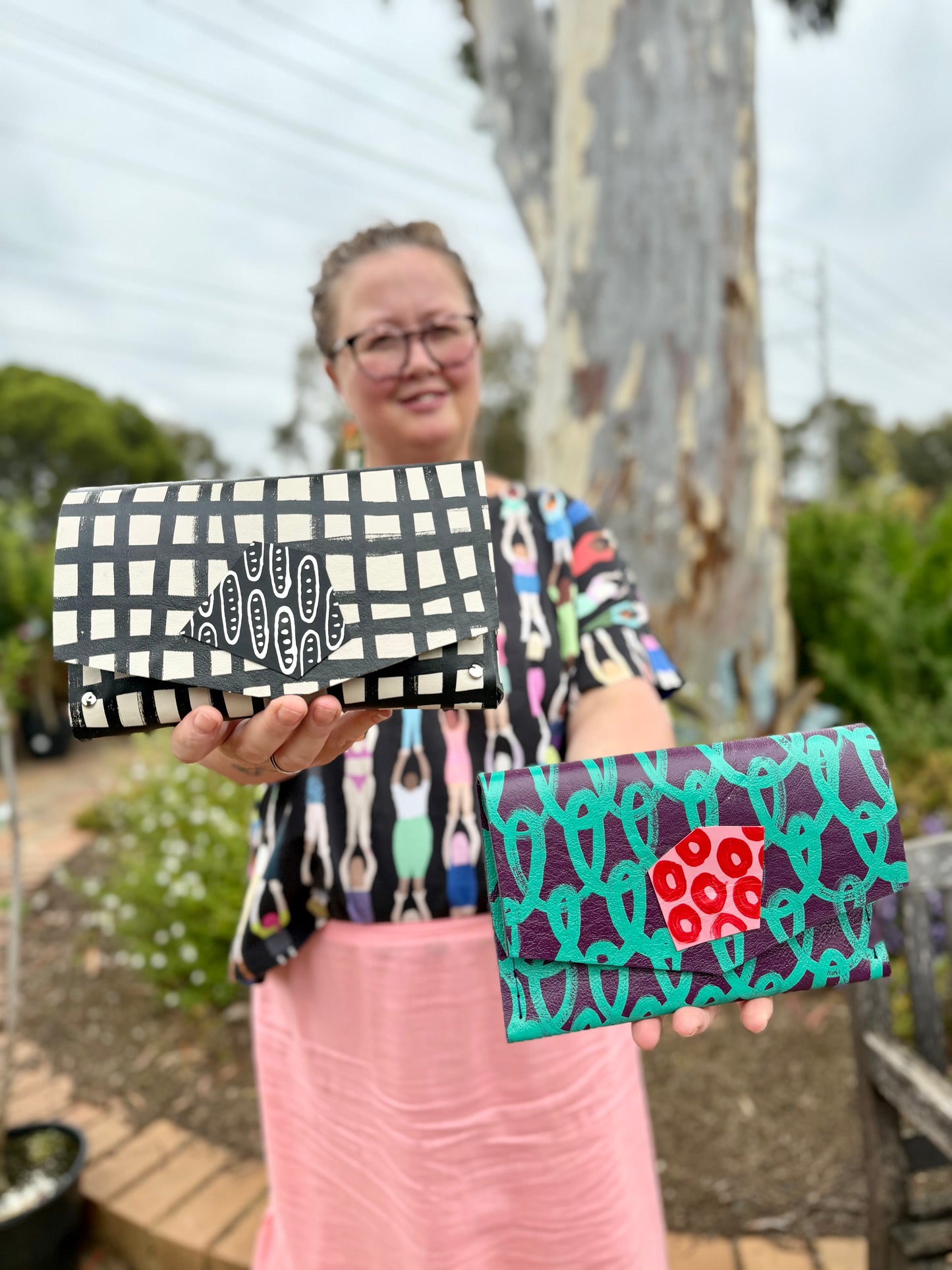 Handmade Hand-Painted Leather Clutch Purse