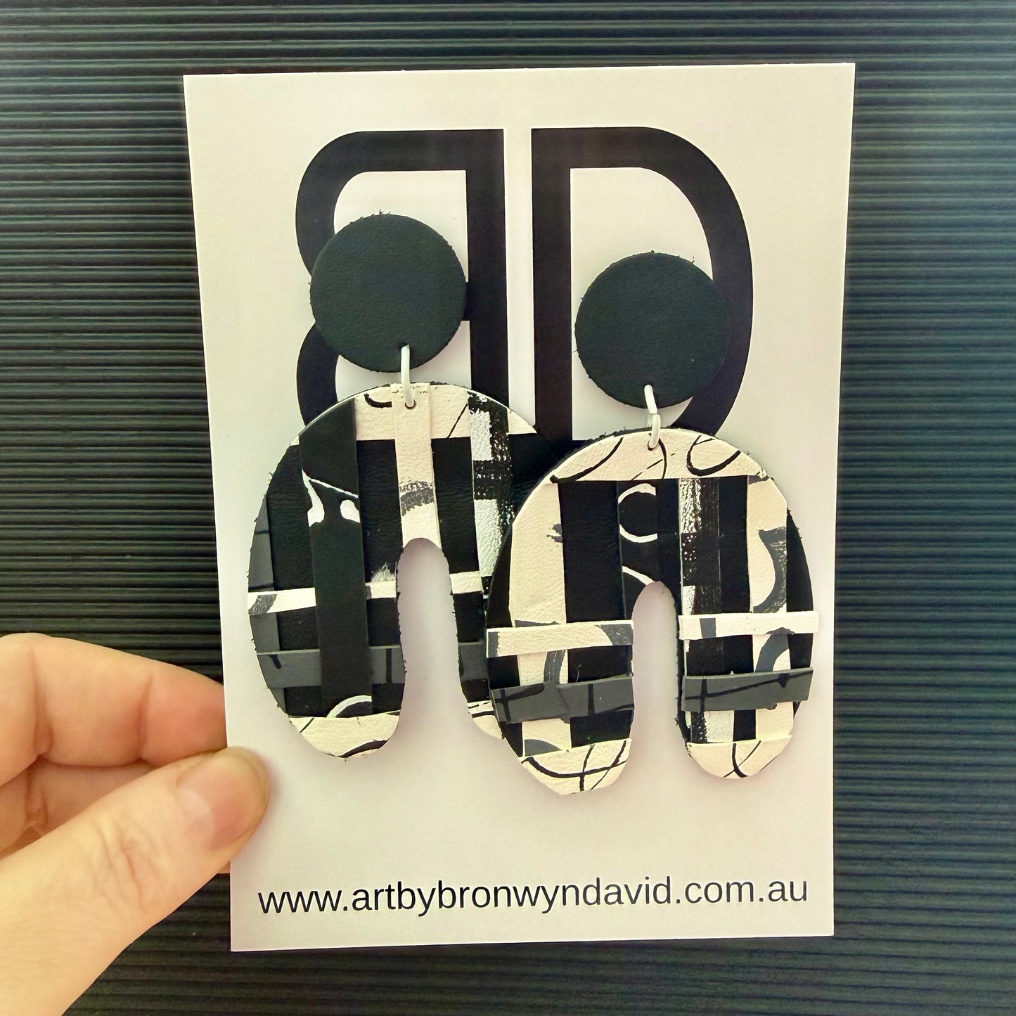 NAIDOC Collection Black and White My People | Aboriginal Leather Earrings | Art by Bronwyn David