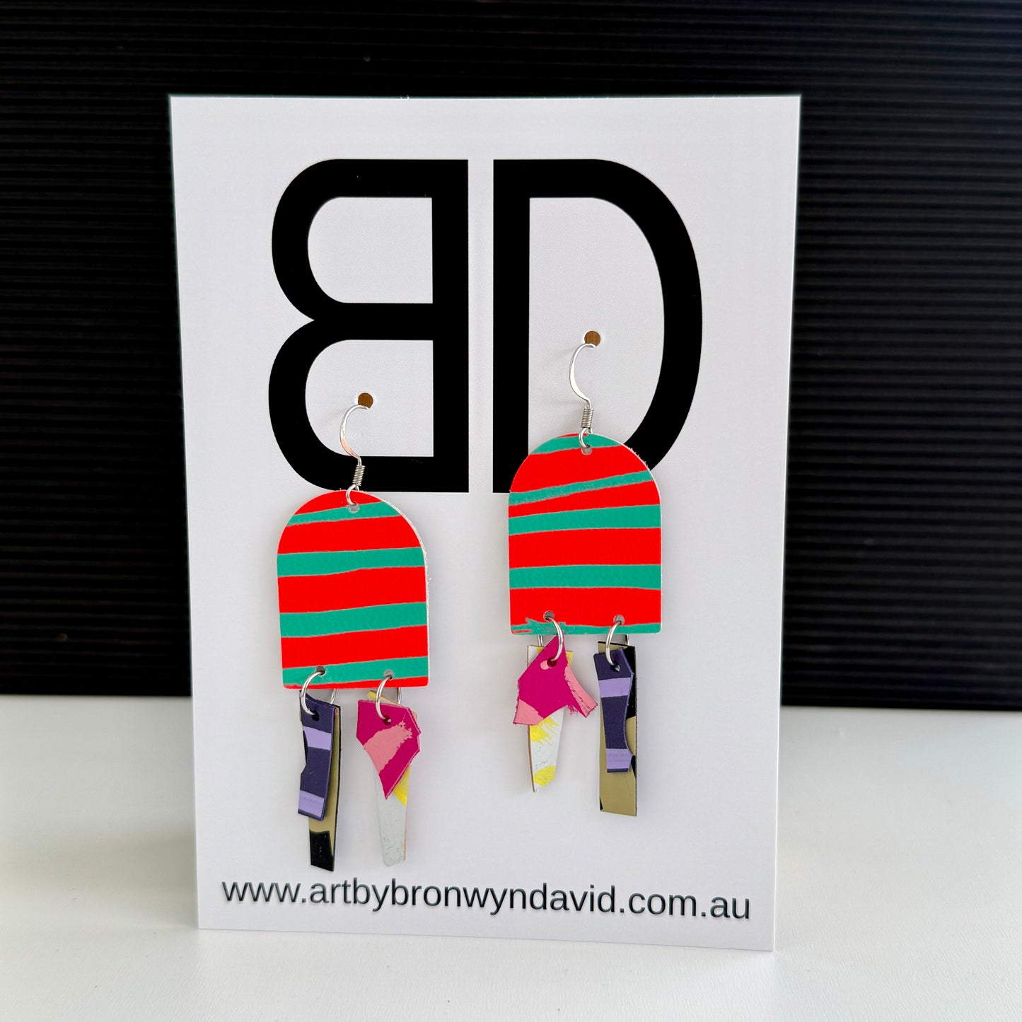 Long Arch - Handmade Painted Leather Earrings - Lightweight Statement Jewellery | Artisan Crafted