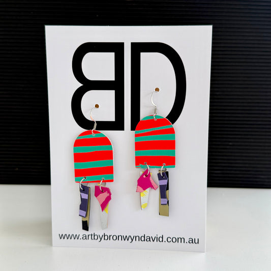 Long Arch - Handmade Painted Leather Earrings - Lightweight Statement Jewellery | Artisan Crafted