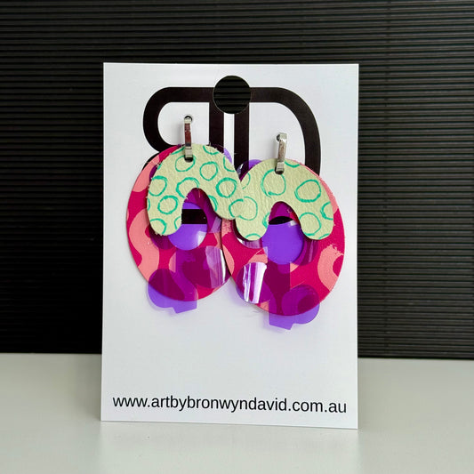 Interchangeable Connections - Handmade Painted Leather Earrings - Lightweight Statement Jewellery | Artisan Crafted