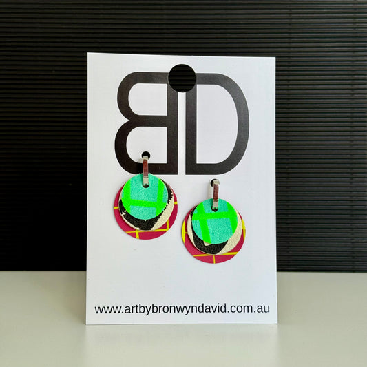 Interchangeable Huggies- Handmade Painted Leather Earrings - Lightweight Statement Jewellery - Aboriginal Design | Artisan Crafted