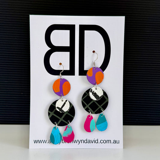Trio Drop’s Black and Grey | Aboriginal Leather Earrings | Art by Bronwyn David