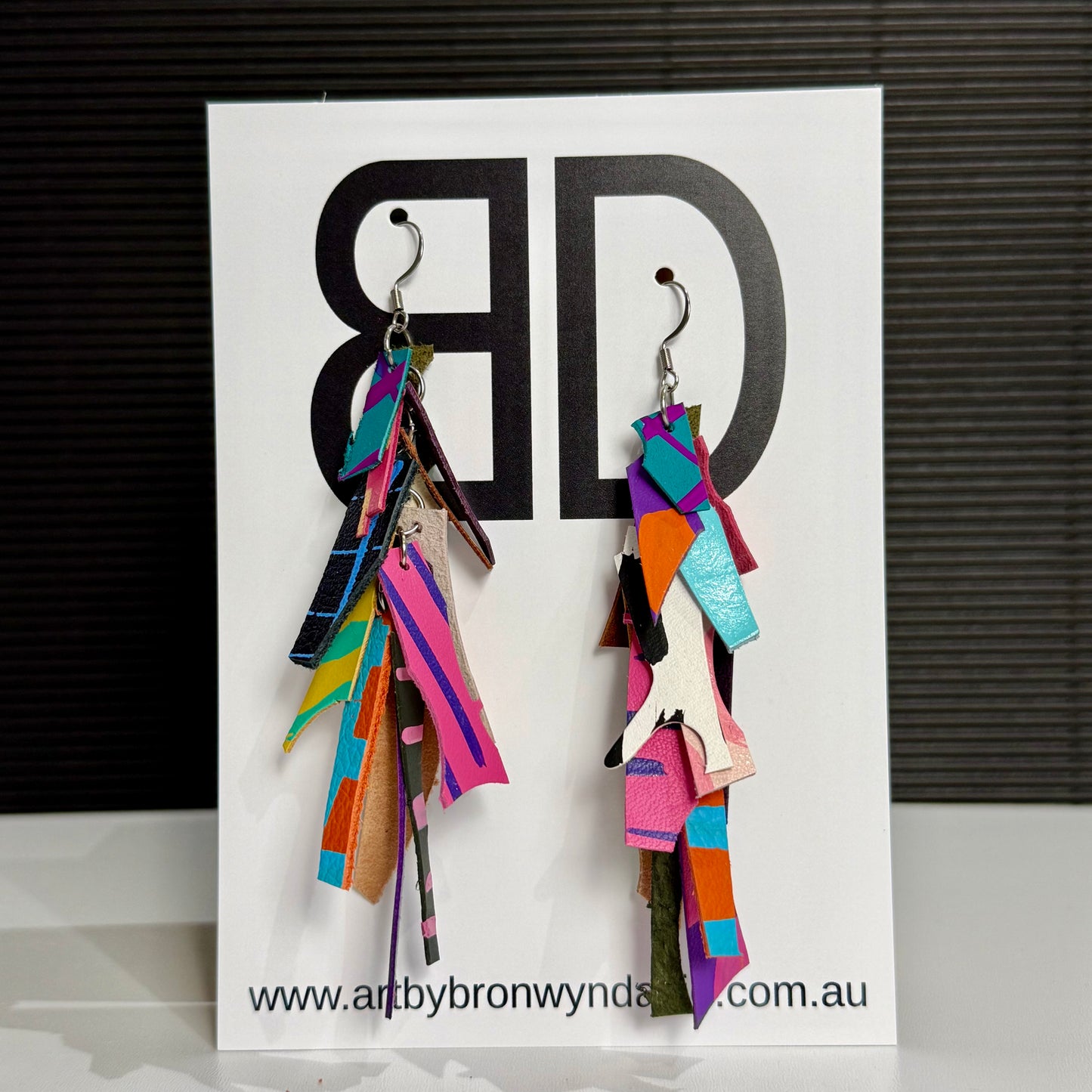 Tassels Purple and Green | Aboriginal Leather Earrings | Art by Bronwyn David