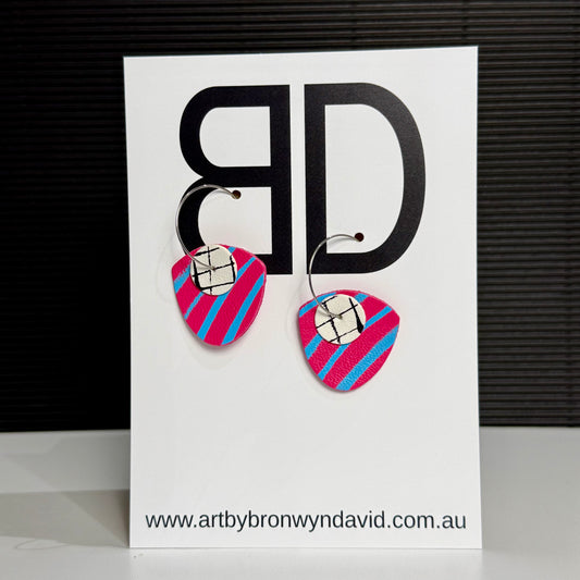 Mini Statement Hoops Pink and Blue | Aboriginal Leather Earrings | Art by Bronwyn David