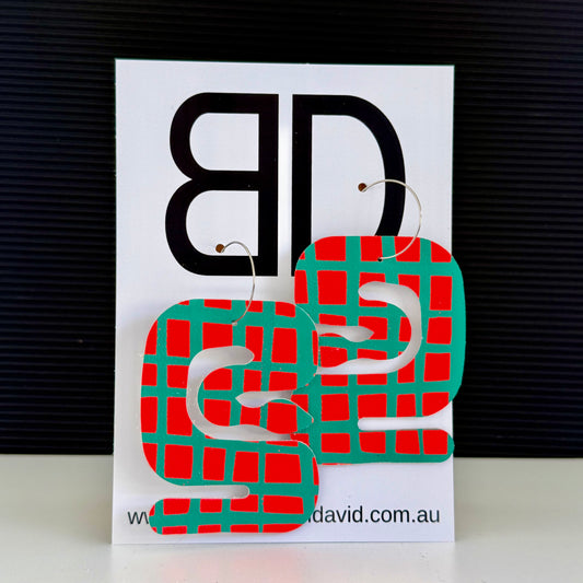 Give Me Strength Neon Red | Aboriginal Leather Earrings | Art by Bronwyn David