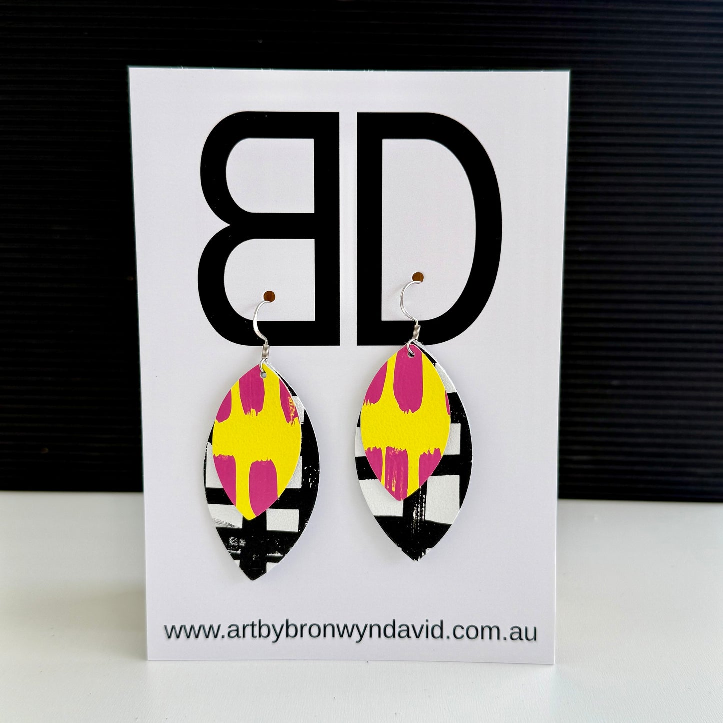 Double Leaves - Handmade Painted Leather Earrings - Lightweight Statement Jewellery | Artisan Crafted