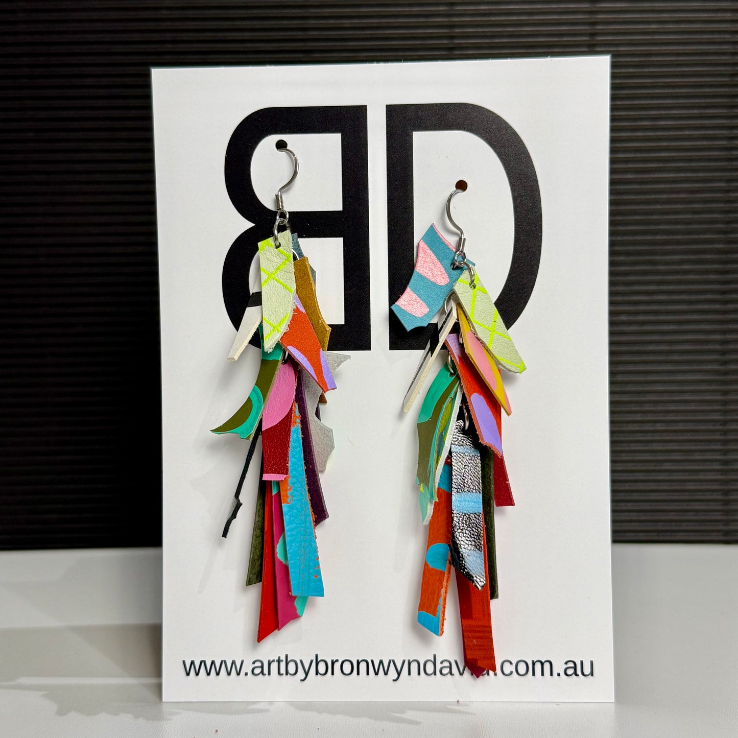 Tassels Blue and Pink | Aboriginal Leather Earrings | Art by Bronwyn David