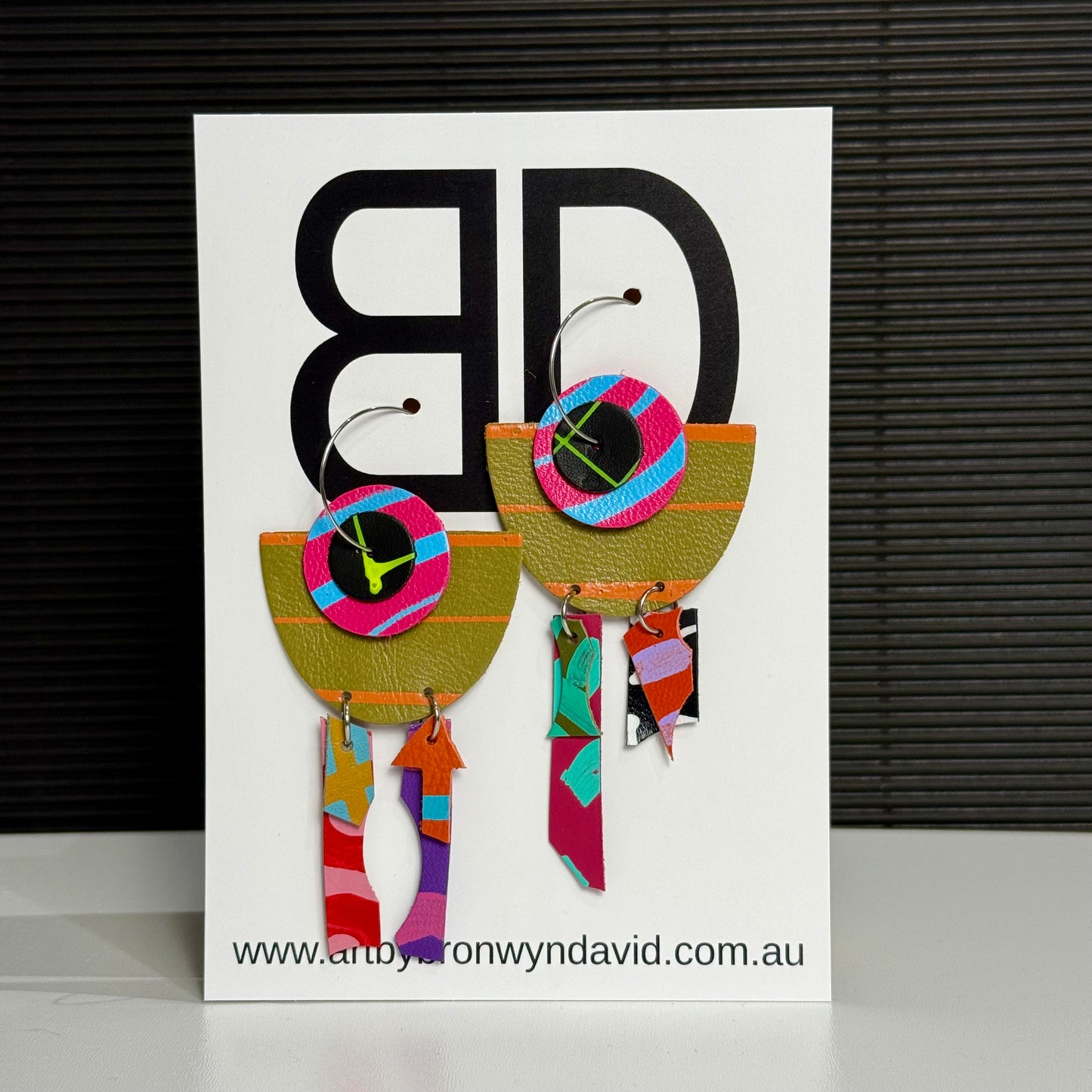 Interchangeable Hoops Avocado and Orange | Aboriginal Leather Earrings | Art by Bronwyn David