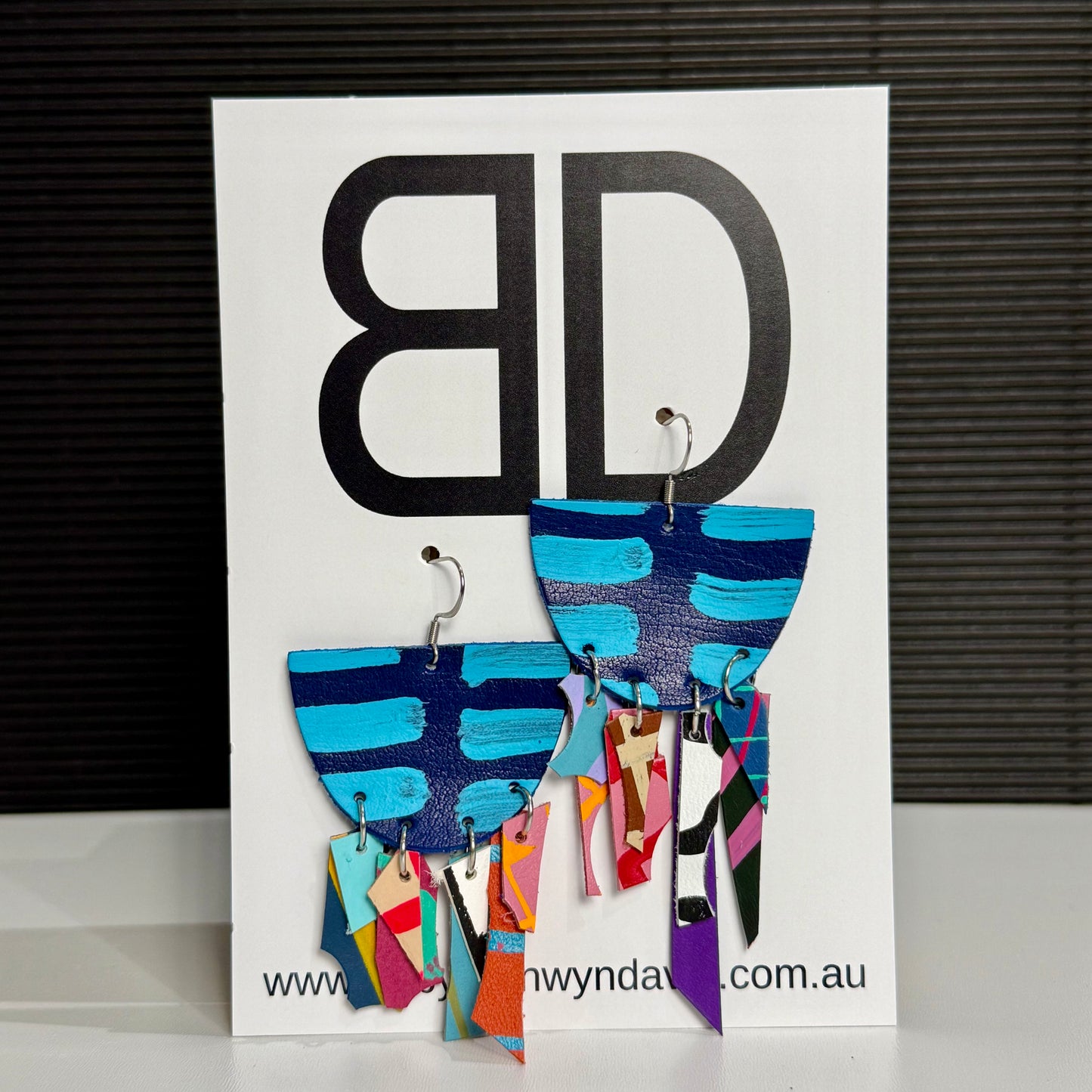 Octo Dangles Blue | Aboriginal Leather Earrings | Art by Bronwyn David
