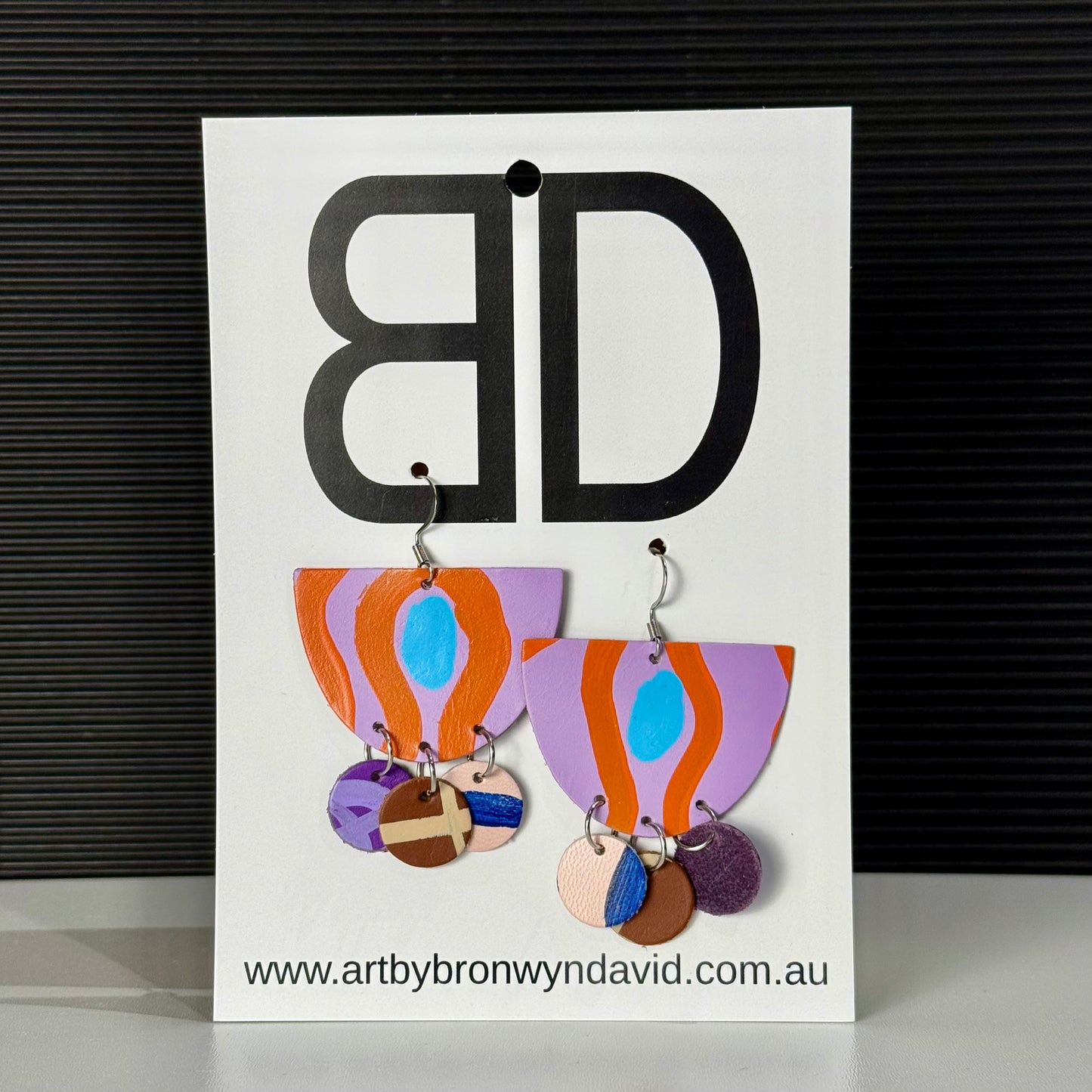Teacup Mauve and Orange | Aboriginal Leather Earrings | Art by Bronwyn David