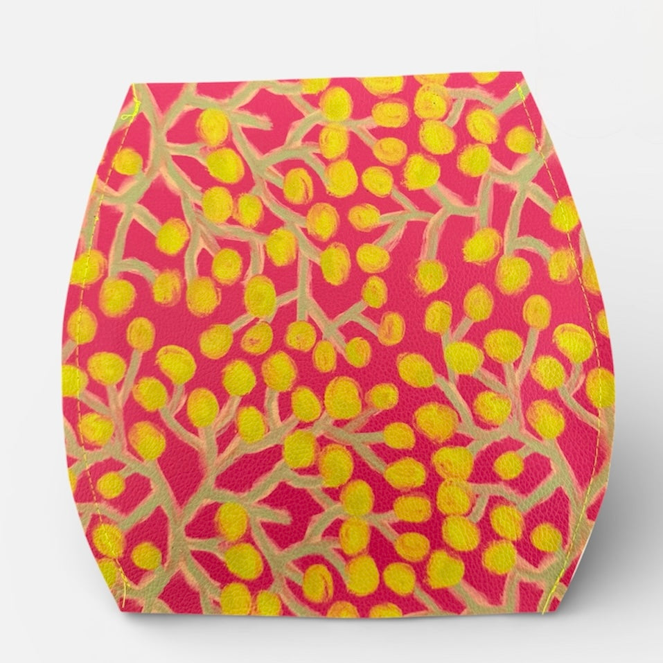 Bush Wattle Flat Vase | Vegan Leather | Art by Bronwyn David