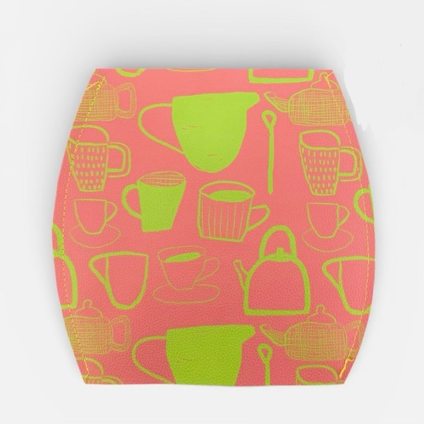 Pot of Tea Flat Vase | Vegan Leather | Art by Bronwyn David