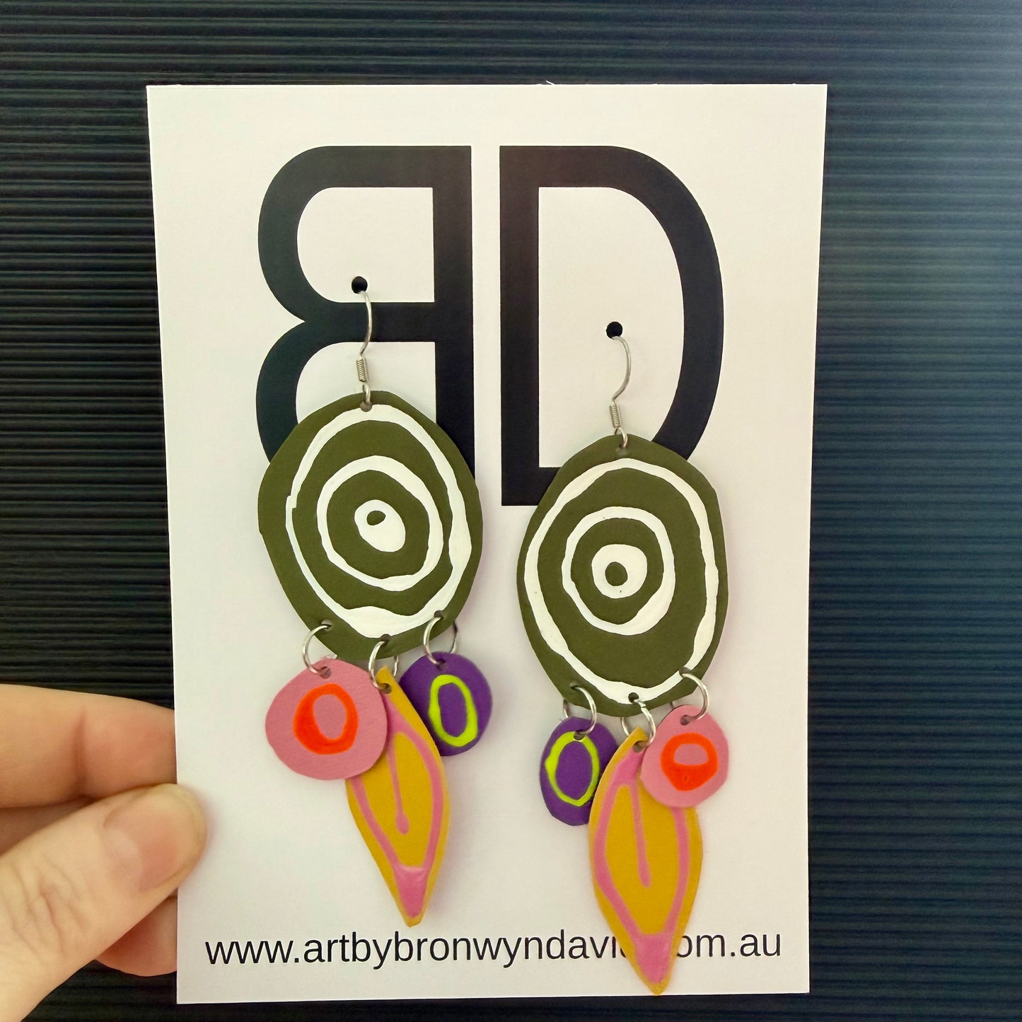 NAIDOC Collection, green and white gathering place | Aboriginal Leather Earrings | Art by Bronwyn David