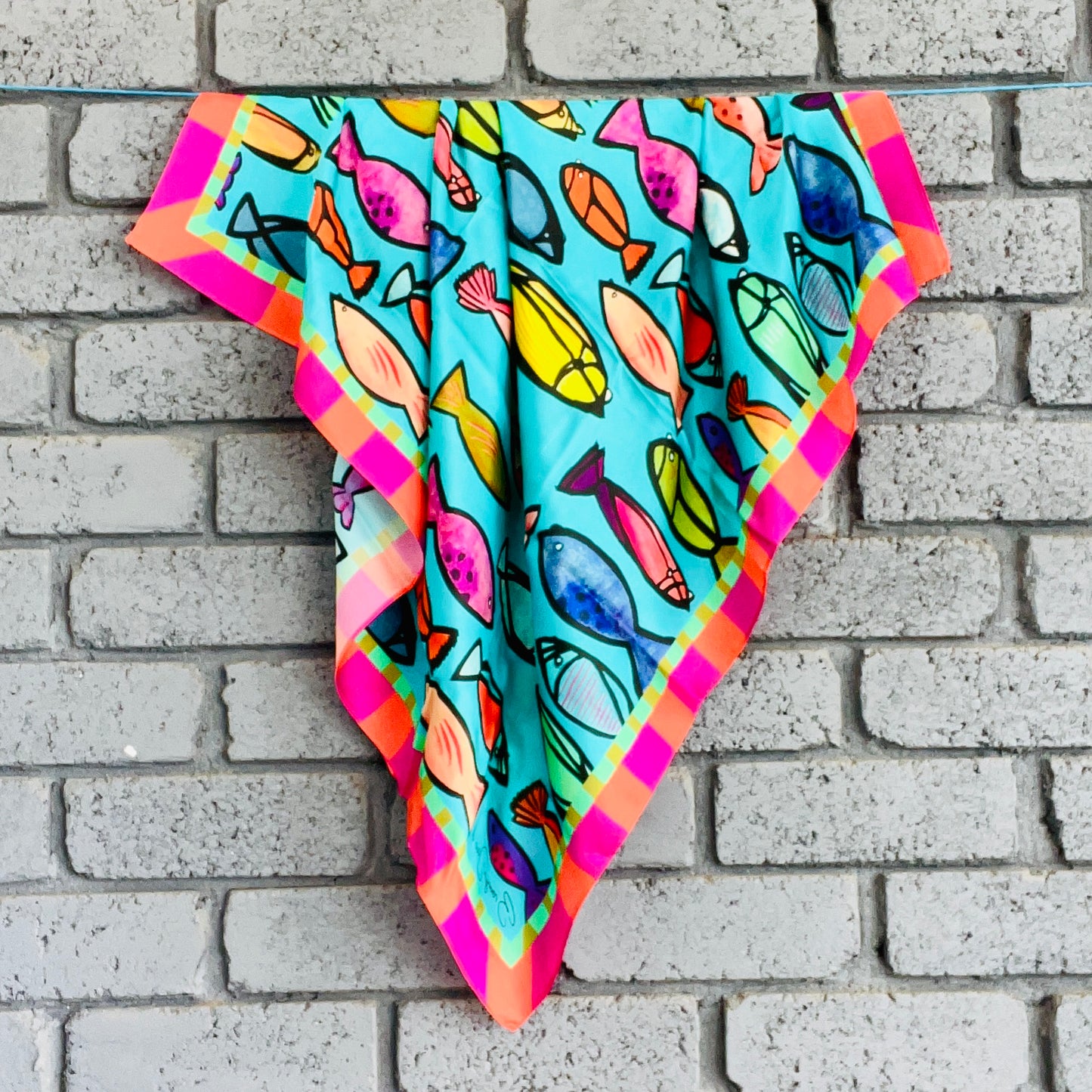 Silk Scarf - 'Fancy Fish' 90 x 90 cm